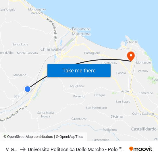 V. Grandi to Università Politecnica Delle Marche - Polo ""Alfredo Trifogli"" Monte Dago map