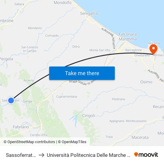 Sassoferrato (Via Merolli) to Università Politecnica Delle Marche - Polo ""Alfredo Trifogli"" Monte Dago map