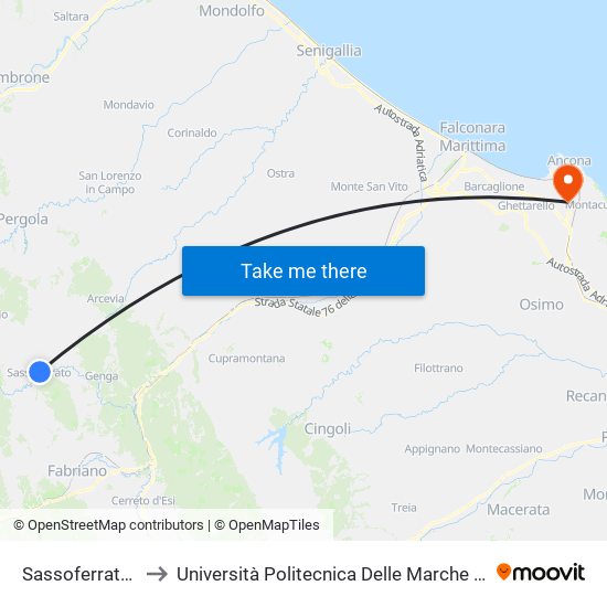 Sassoferrato (Via La Pace) to Università Politecnica Delle Marche - Polo ""Alfredo Trifogli"" Monte Dago map