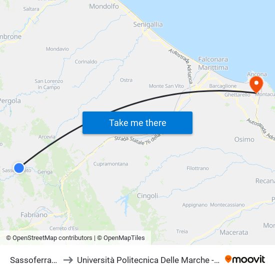 Sassoferrato (Ospedale) to Università Politecnica Delle Marche - Polo ""Alfredo Trifogli"" Monte Dago map