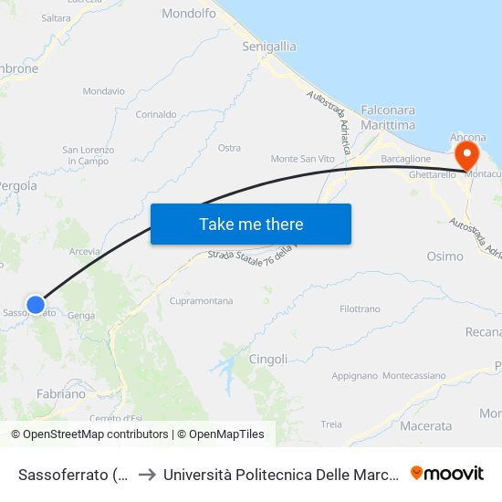 Sassoferrato (V. S. Bernardino 19) to Università Politecnica Delle Marche - Polo ""Alfredo Trifogli"" Monte Dago map
