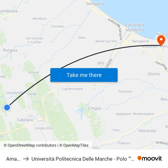 Amandole to Università Politecnica Delle Marche - Polo ""Alfredo Trifogli"" Monte Dago map