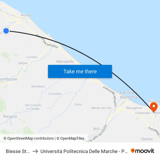 Biesse  Stabilimento to Università Politecnica Delle Marche - Polo ""Alfredo Trifogli"" Monte Dago map