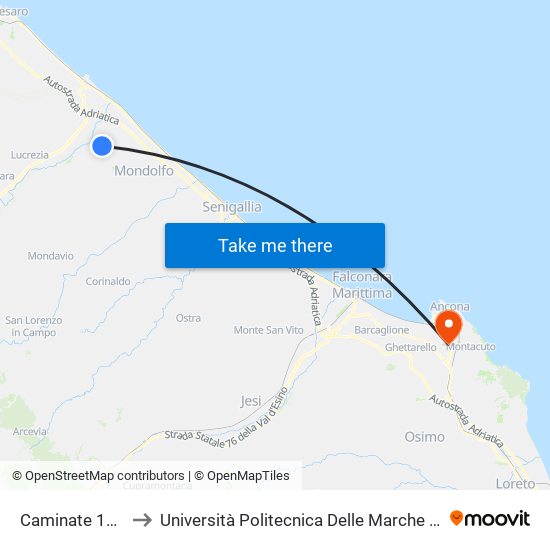 Caminate 10 (Dopo Ponte) to Università Politecnica Delle Marche - Polo ""Alfredo Trifogli"" Monte Dago map