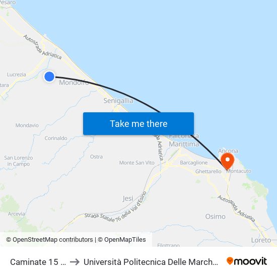 Caminate 15 (Casa Colonica) to Università Politecnica Delle Marche - Polo ""Alfredo Trifogli"" Monte Dago map