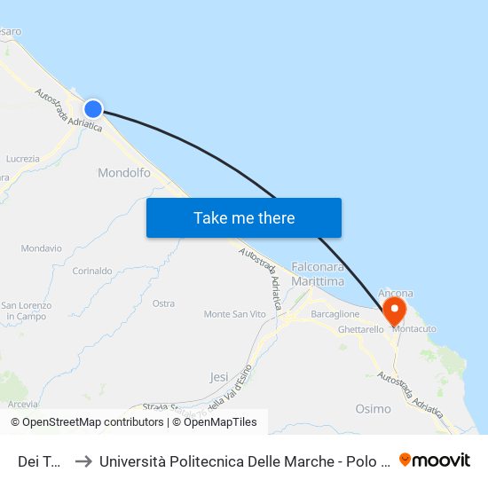 Dei Tamerici to Università Politecnica Delle Marche - Polo ""Alfredo Trifogli"" Monte Dago map