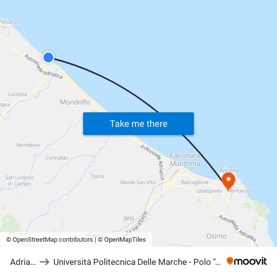 Adriatico 1 to Università Politecnica Delle Marche - Polo ""Alfredo Trifogli"" Monte Dago map