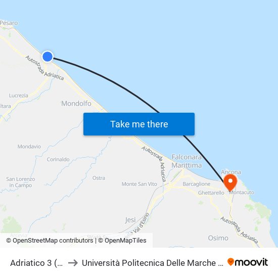 Adriatico 3 (Mercato Ittico) to Università Politecnica Delle Marche - Polo ""Alfredo Trifogli"" Monte Dago map