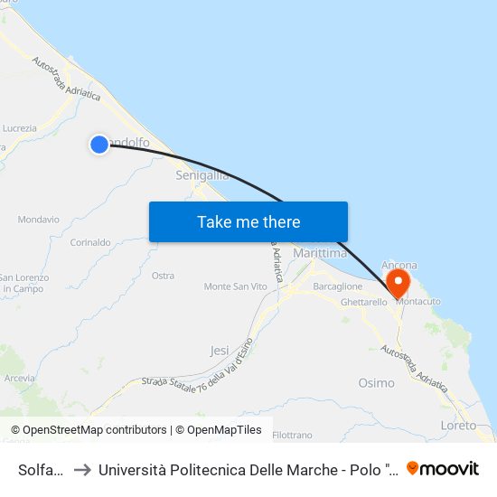 Solfanuccio to Università Politecnica Delle Marche - Polo ""Alfredo Trifogli"" Monte Dago map