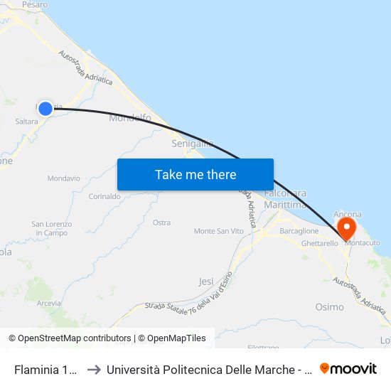 Flaminia 14 (Semaforo) to Università Politecnica Delle Marche - Polo ""Alfredo Trifogli"" Monte Dago map