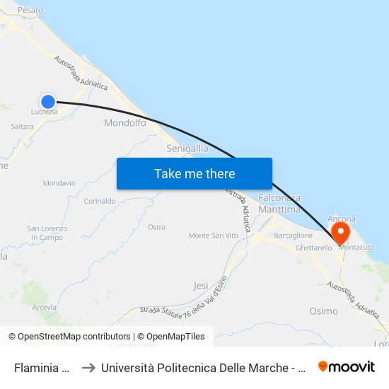 Flaminia 11 (Carrara) to Università Politecnica Delle Marche - Polo ""Alfredo Trifogli"" Monte Dago map