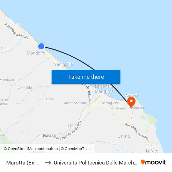 Marotta (Ex Marotta Macchine) to Università Politecnica Delle Marche - Polo ""Alfredo Trifogli"" Monte Dago map