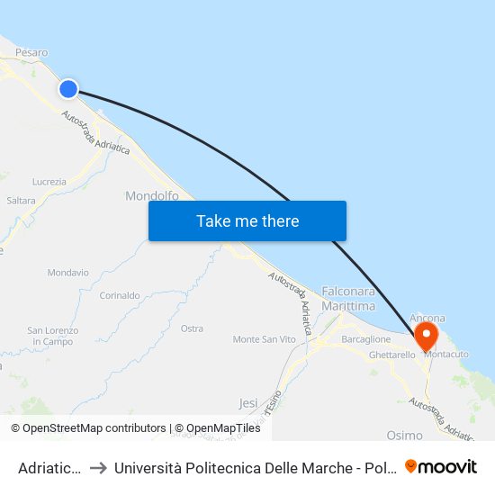 Adriatica Nord  4 to Università Politecnica Delle Marche - Polo ""Alfredo Trifogli"" Monte Dago map