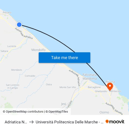 Adriatica Nord 2 (Hotel) to Università Politecnica Delle Marche - Polo ""Alfredo Trifogli"" Monte Dago map