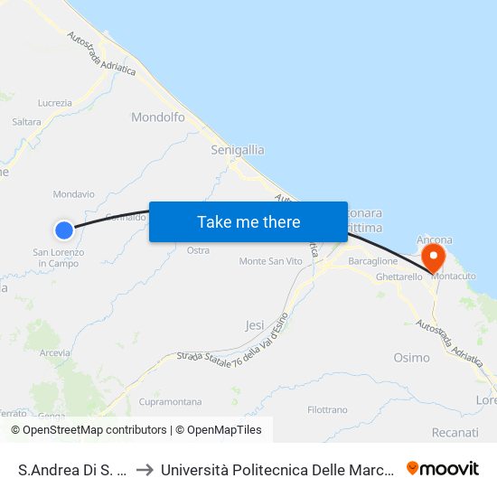 S.Andrea Di S. (Contrada Valletta) to Università Politecnica Delle Marche - Polo ""Alfredo Trifogli"" Monte Dago map