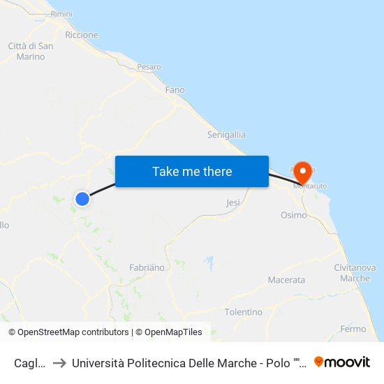 Cagli Agip to Università Politecnica Delle Marche - Polo ""Alfredo Trifogli"" Monte Dago map