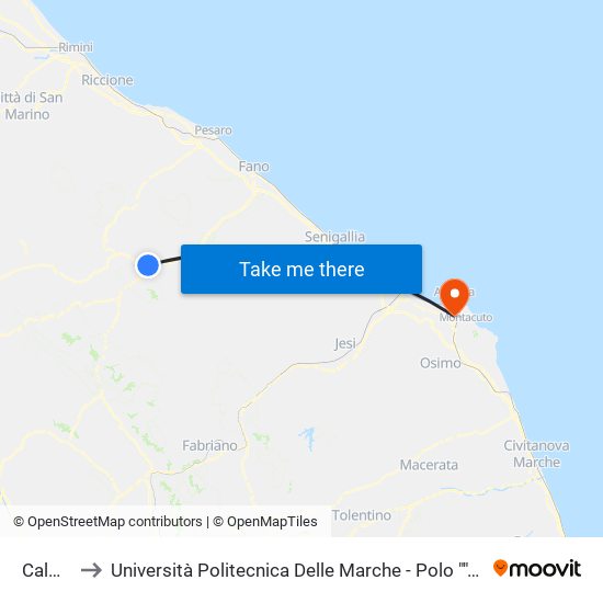 Calmazzo to Università Politecnica Delle Marche - Polo ""Alfredo Trifogli"" Monte Dago map