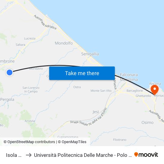 Isola Di Fano to Università Politecnica Delle Marche - Polo ""Alfredo Trifogli"" Monte Dago map