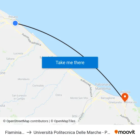 Flaminia Muraglia to Università Politecnica Delle Marche - Polo ""Alfredo Trifogli"" Monte Dago map