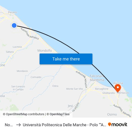 Novilara to Università Politecnica Delle Marche - Polo ""Alfredo Trifogli"" Monte Dago map