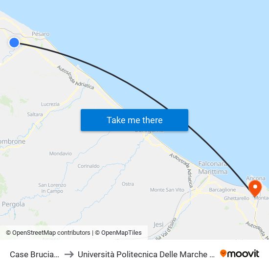 Case Bruciate Montefeltro to Università Politecnica Delle Marche - Polo ""Alfredo Trifogli"" Monte Dago map