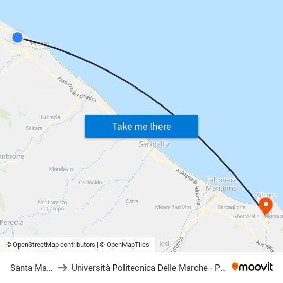 Santa Marina Bassa to Università Politecnica Delle Marche - Polo ""Alfredo Trifogli"" Monte Dago map