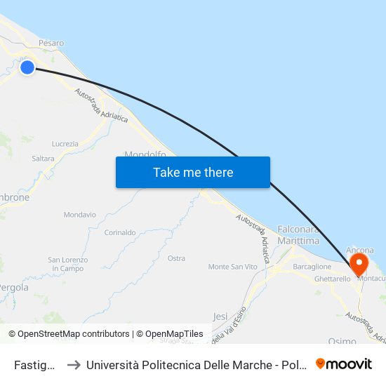 Fastiggi In Sala to Università Politecnica Delle Marche - Polo ""Alfredo Trifogli"" Monte Dago map