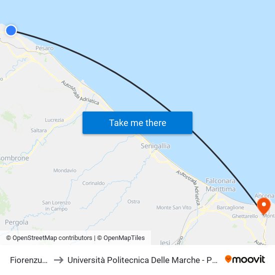 Fiorenzuola Centro to Università Politecnica Delle Marche - Polo ""Alfredo Trifogli"" Monte Dago map