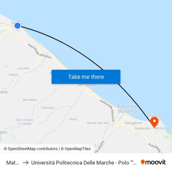 Matteotti to Università Politecnica Delle Marche - Polo ""Alfredo Trifogli"" Monte Dago map