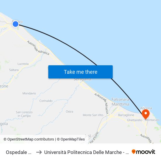 Ospedale San Salvatore to Università Politecnica Delle Marche - Polo ""Alfredo Trifogli"" Monte Dago map