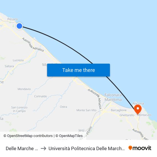 Delle Marche 4 (Sottopasso 3) to Università Politecnica Delle Marche - Polo ""Alfredo Trifogli"" Monte Dago map