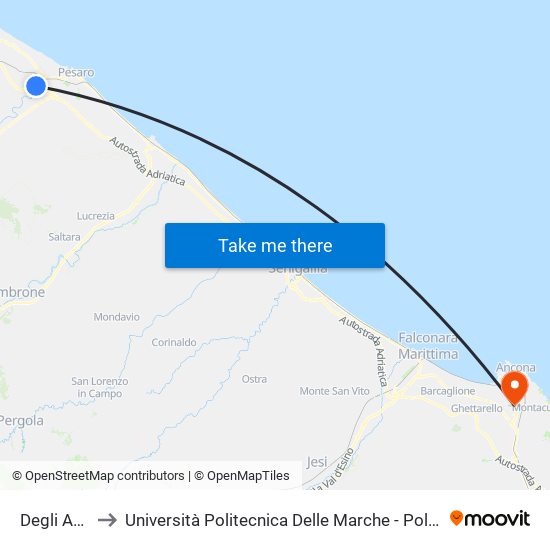 Degli Abeti Olmi to Università Politecnica Delle Marche - Polo ""Alfredo Trifogli"" Monte Dago map