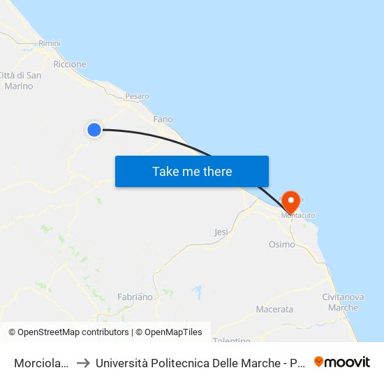 Morciola (Fazenda) to Università Politecnica Delle Marche - Polo ""Alfredo Trifogli"" Monte Dago map