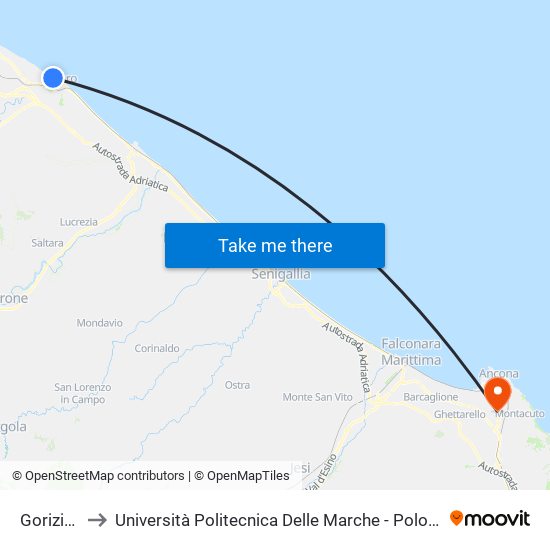 Gorizia Porto to Università Politecnica Delle Marche - Polo ""Alfredo Trifogli"" Monte Dago map
