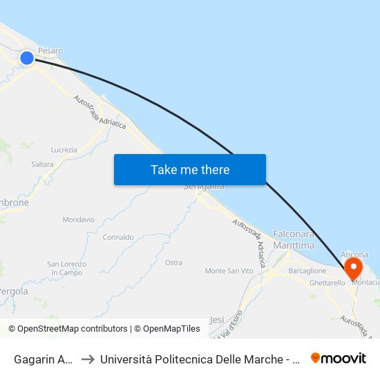 Gagarin Adriaticarena to Università Politecnica Delle Marche - Polo ""Alfredo Trifogli"" Monte Dago map