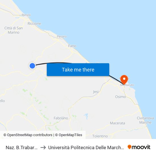 Naz. B.Trabaria 6 (Muraglione) to Università Politecnica Delle Marche - Polo ""Alfredo Trifogli"" Monte Dago map