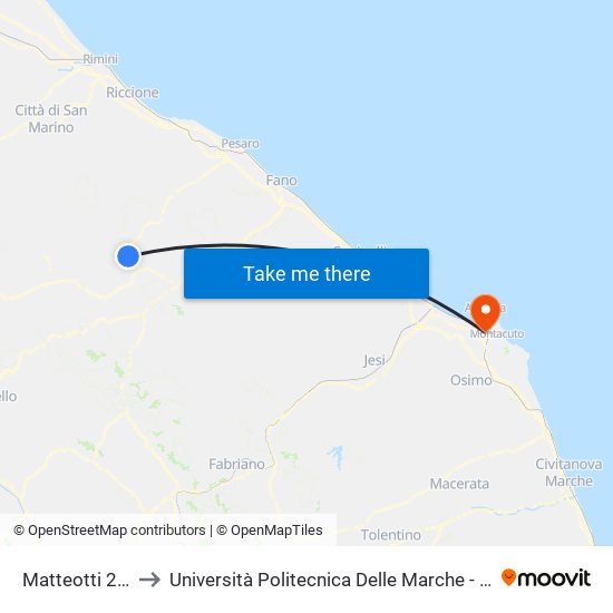 Matteotti 2 (Bar Mulino) to Università Politecnica Delle Marche - Polo ""Alfredo Trifogli"" Monte Dago map