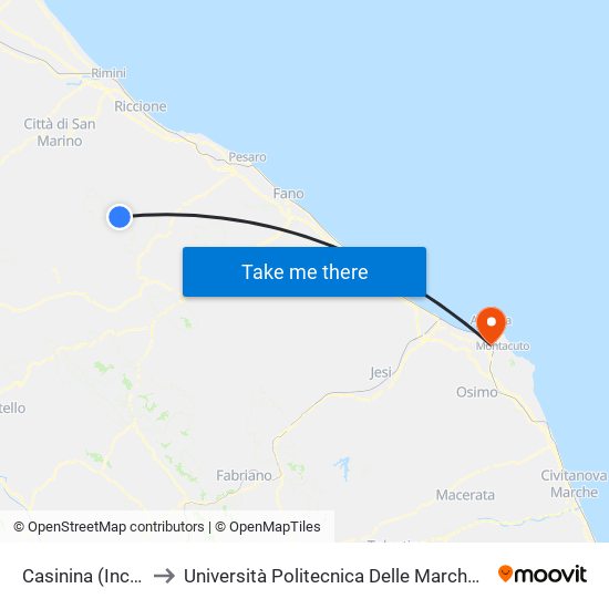 Casinina (Incr.Molino Guerra) to Università Politecnica Delle Marche - Polo ""Alfredo Trifogli"" Monte Dago map