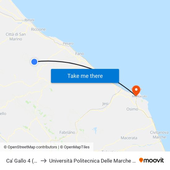 Ca' Gallo 4 (Incr.Cà Spezie) to Università Politecnica Delle Marche - Polo ""Alfredo Trifogli"" Monte Dago map