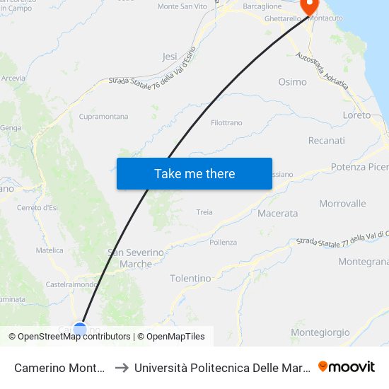 Camerino Montagnano Basso (Monte) to Università Politecnica Delle Marche - Polo ""Alfredo Trifogli"" Monte Dago map