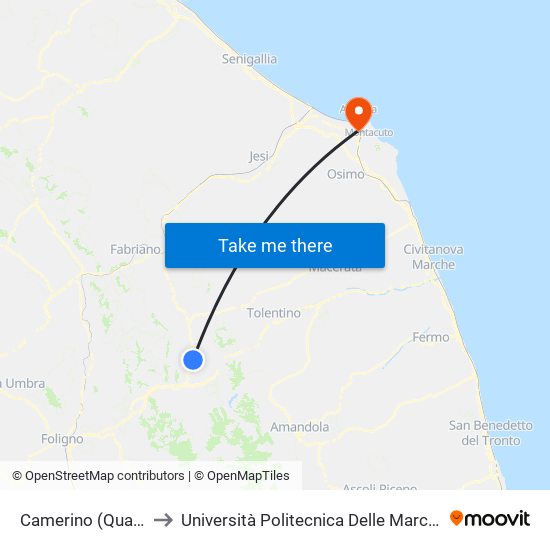 Camerino (Quartiere Vallicelle - Itc) to Università Politecnica Delle Marche - Polo ""Alfredo Trifogli"" Monte Dago map