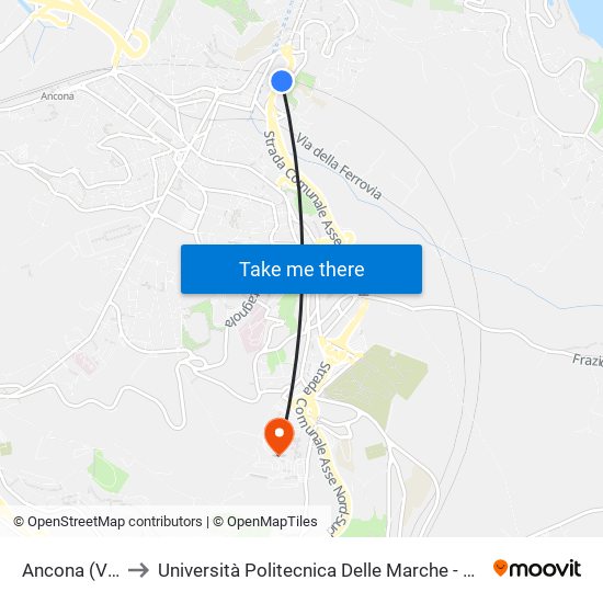 Ancona (Via Bocconi) to Università Politecnica Delle Marche - Polo ""Alfredo Trifogli"" Monte Dago map