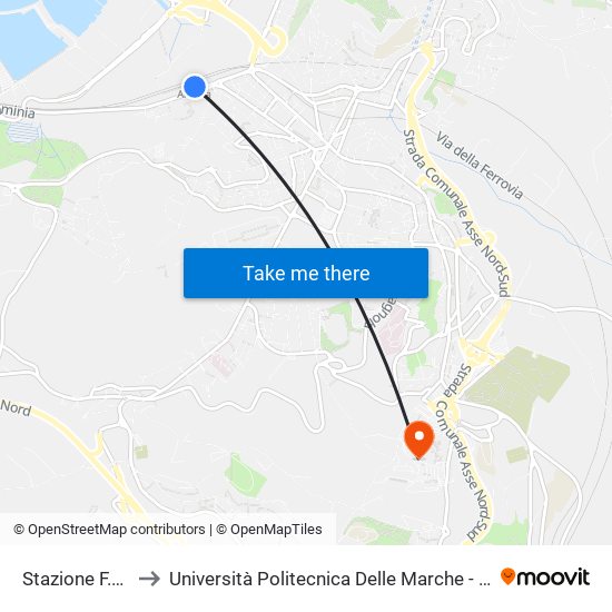 Stazione F.S. (Linee Sud) to Università Politecnica Delle Marche - Polo ""Alfredo Trifogli"" Monte Dago map