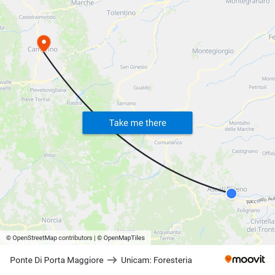 Ponte Di Porta Maggiore to Unicam: Foresteria map