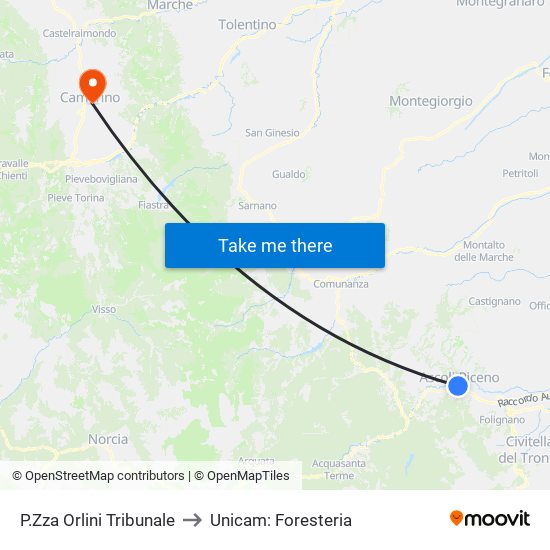 P.Zza Orlini Tribunale to Unicam: Foresteria map