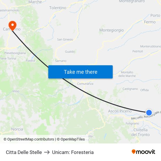 Citta Delle Stelle to Unicam: Foresteria map