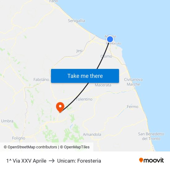 1^ Via XXV Aprile to Unicam: Foresteria map