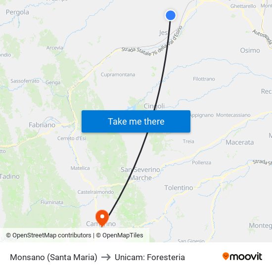 Monsano (Santa Maria) to Unicam: Foresteria map