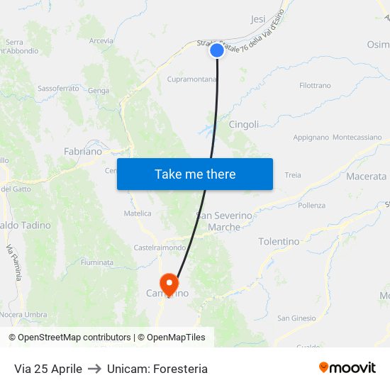 Via 25 Aprile to Unicam: Foresteria map