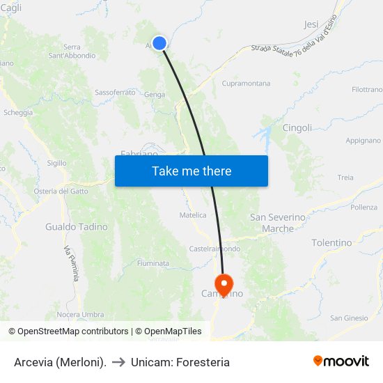 Arcevia  (Merloni). to Unicam: Foresteria map